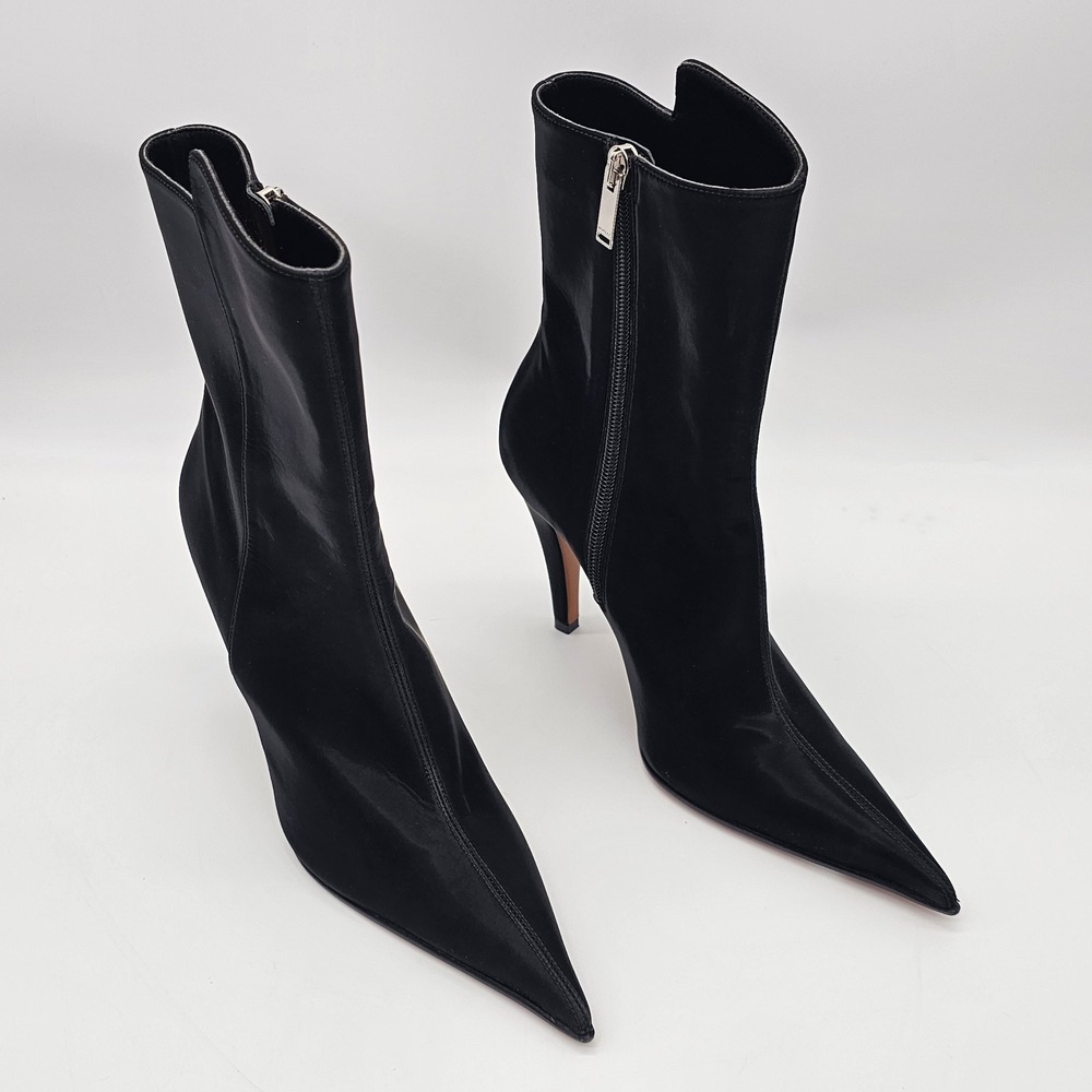 Alexander McQueen Magician Black Satin Pointed Toe Skull Heel Booties EU 37 US 7